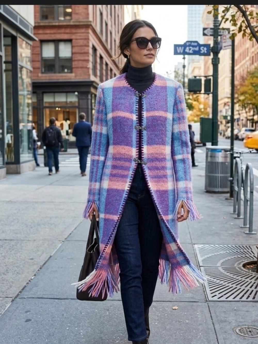 Upcycled thick blanket Coat S pink & blue plaid blancoat Don't Throw It …